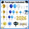 Blue & Gold 2026 Graduation Balloon Arch Kit – Class of 2026 Party Decorations with Number Balloons, Star Foil, Cap & Diploma Set